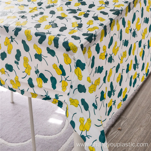 Disposable ROSE printing PEVA tablecloth With Flannel Back